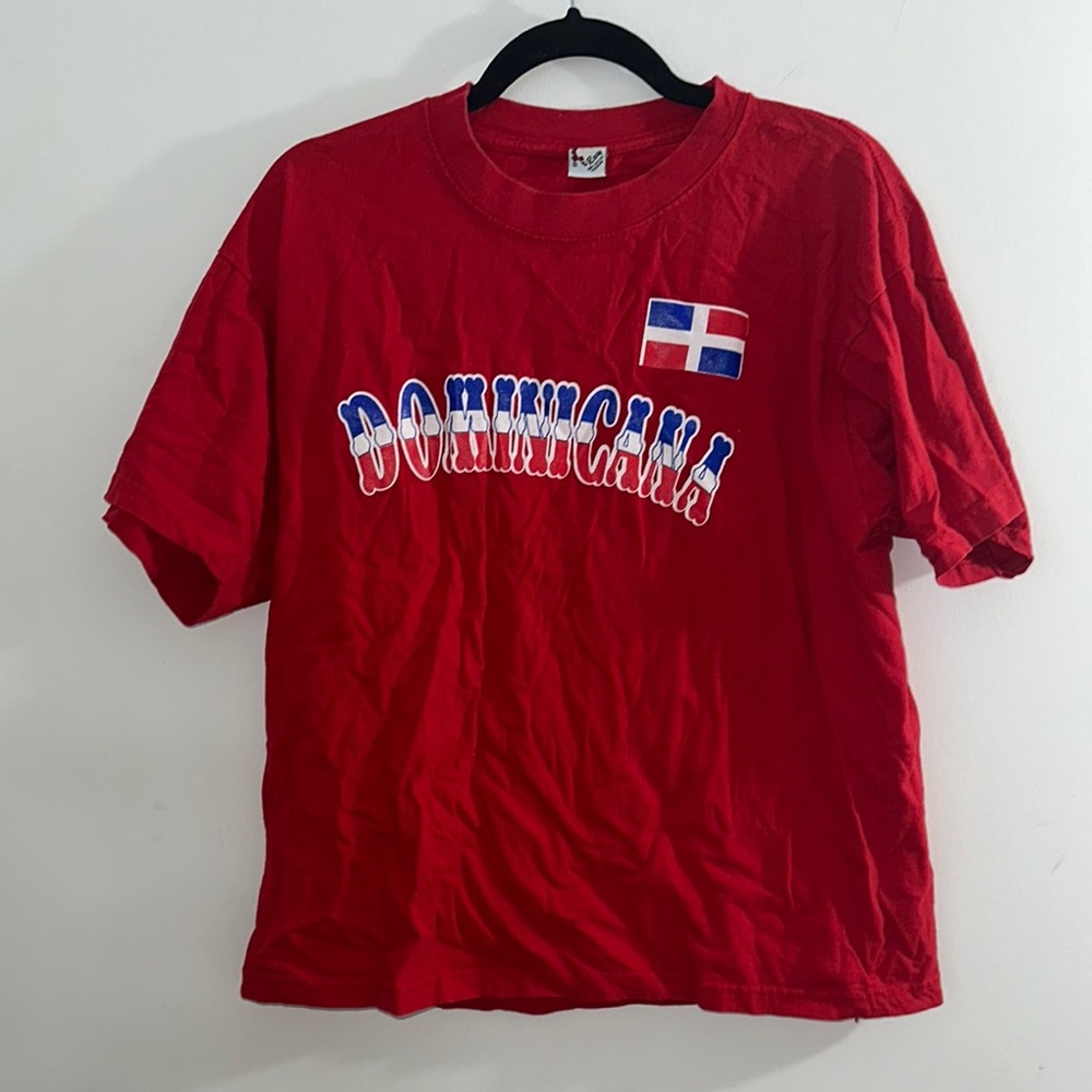 Red Dominican T-shirt. Great for multi use